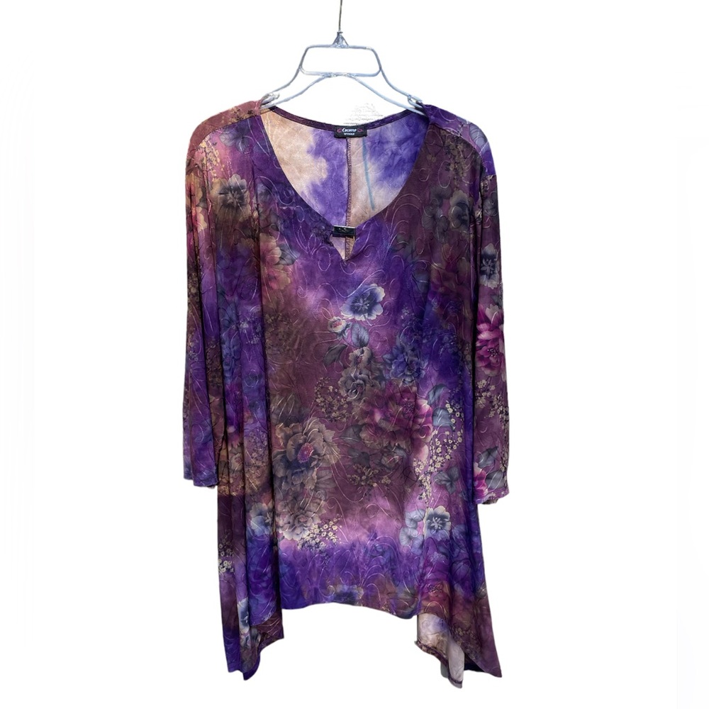 Cocomo Woman Blouse *No sz Pit to Pit 39 (?) size L Floral Purple perfume scent